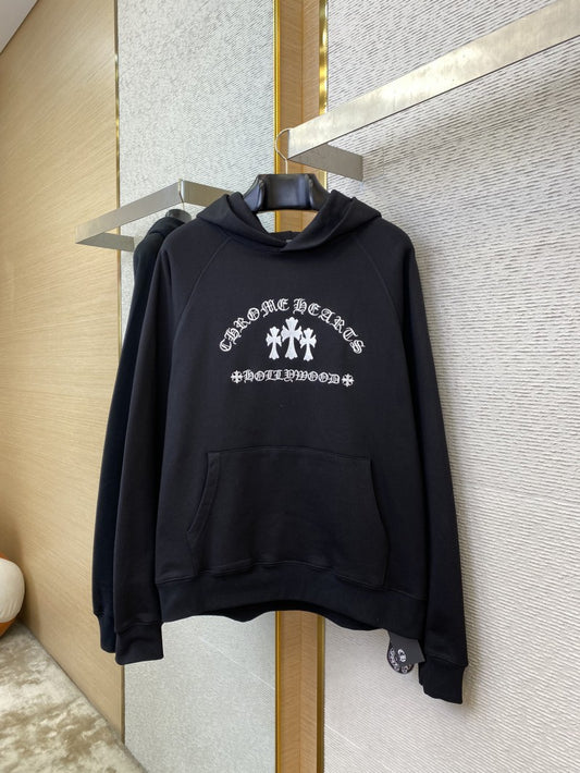 Embroidered Black and White Hoodie