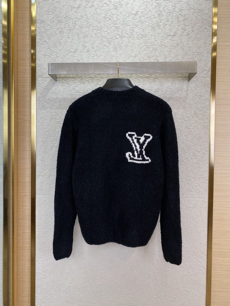 1V Intarsia Knit Sweater Black