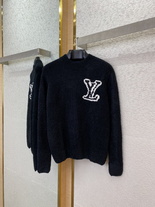 1V Intarsia Knit Sweater Black