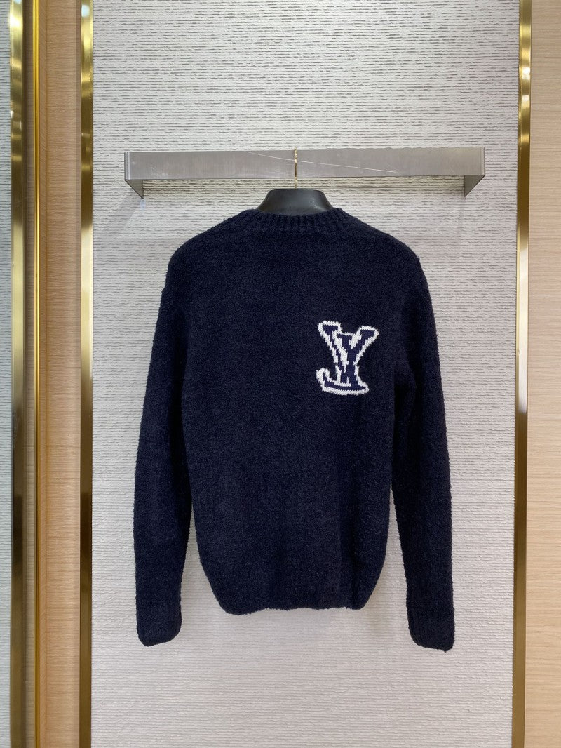 1V Intarsia Knit Sweater Navy Blue