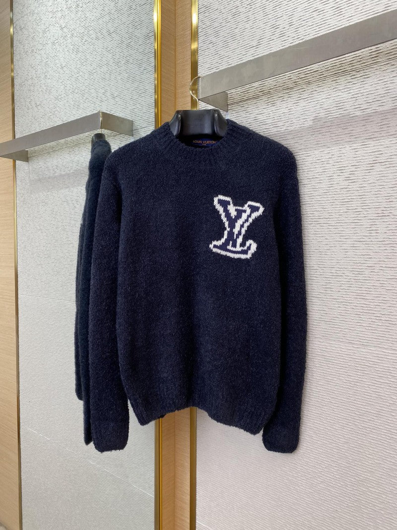 1V Intarsia Knit Sweater Navy Blue