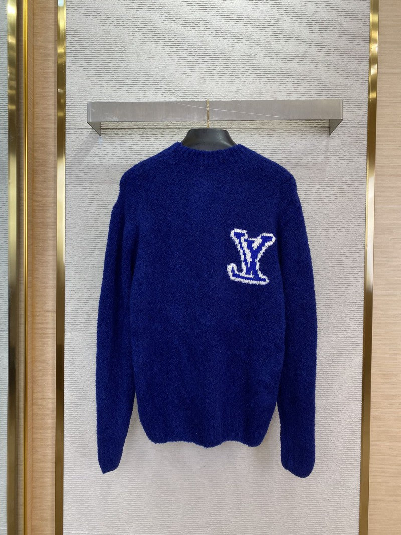 1V Intarsia Knit Sweater Blue