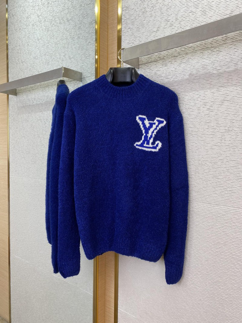 1V Intarsia Knit Sweater Blue