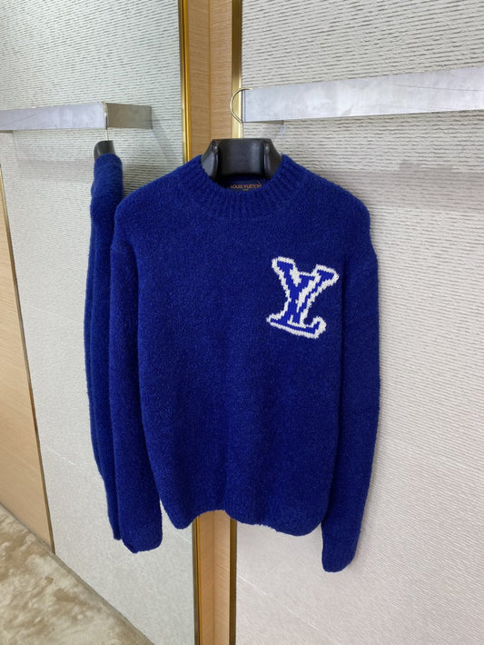 1V Intarsia Knit Sweater Blue