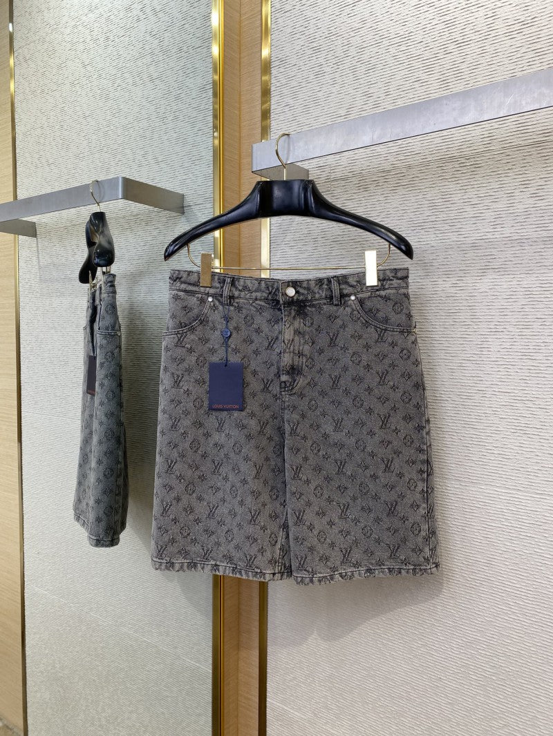 Washed Denim Shorts Grey