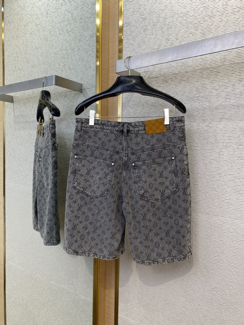 Washed Denim Shorts Grey