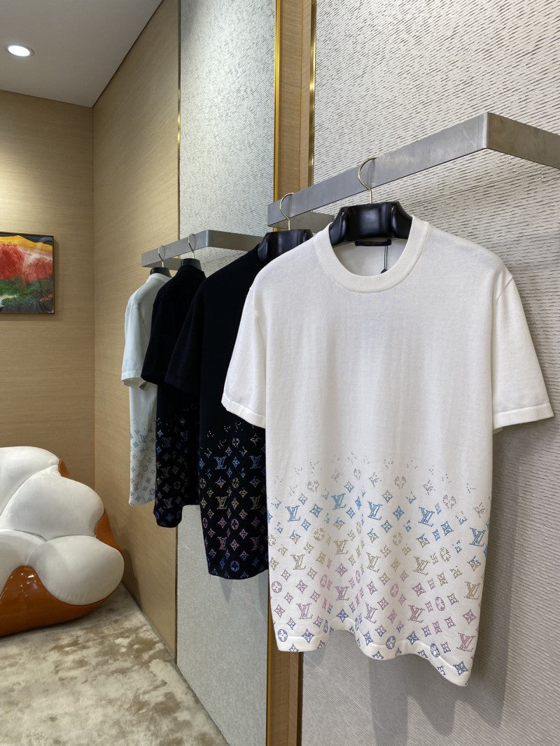 RHINESTONE GRADIENT KNIT T-SHIRT WHITE