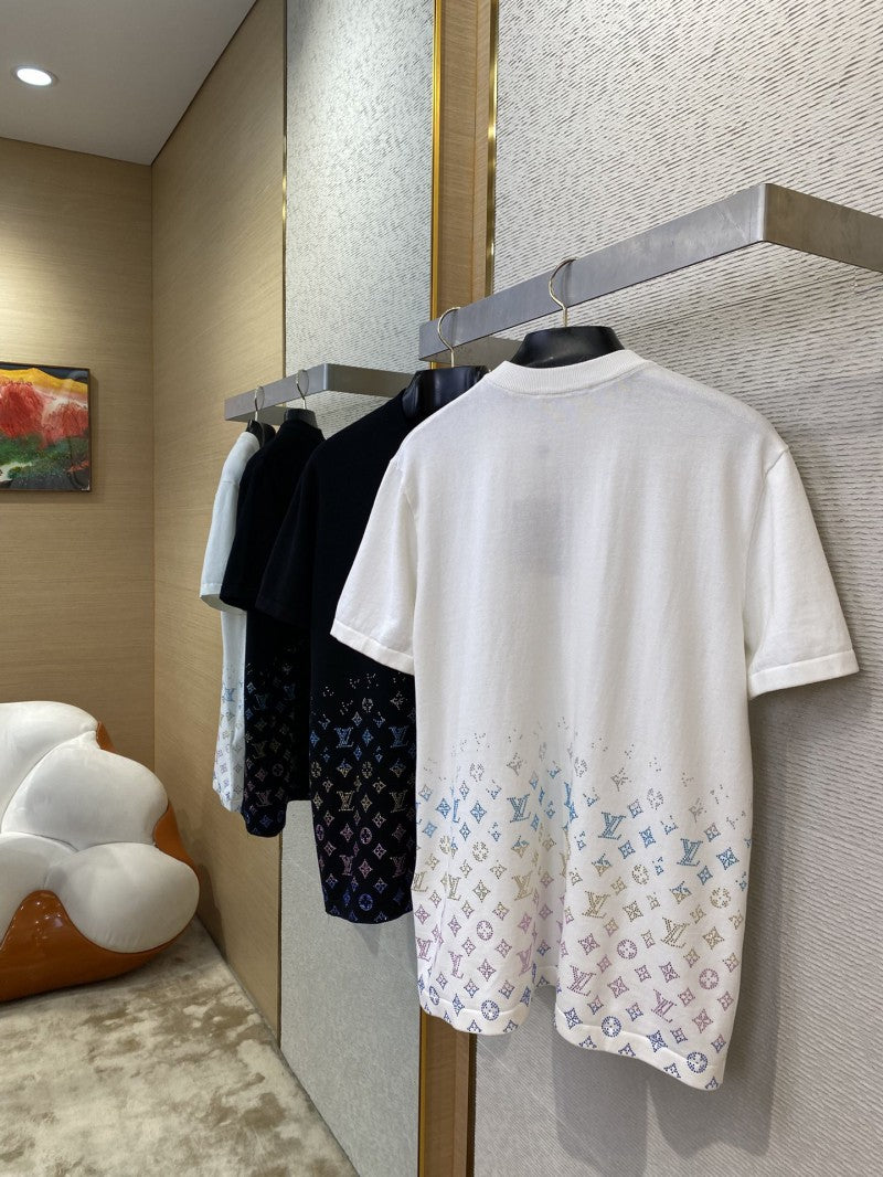 RHINESTONE GRADIENT KNIT T-SHIRT WHITE