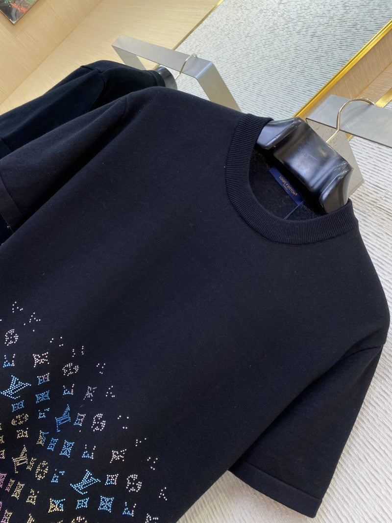 RHINESTONE GRADIENT KNIT T-SHIRT BLACK