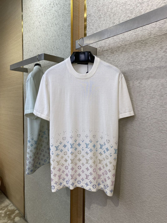 RHINESTONE GRADIENT KNIT T-SHIRT WHITE