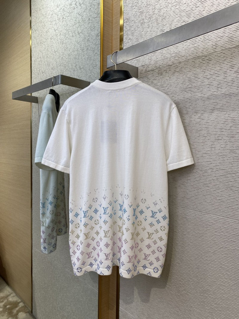 RHINESTONE GRADIENT KNIT T-SHIRT WHITE
