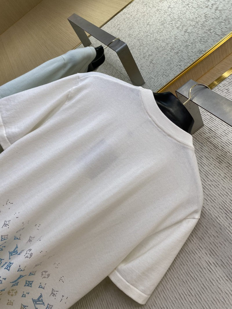 RHINESTONE GRADIENT KNIT T-SHIRT WHITE