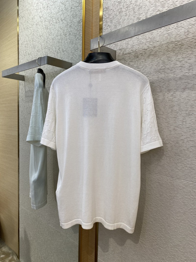 Jacquard Sleeve Knit T-Shirt White