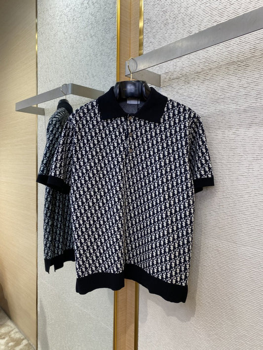 Knitted Jacquard Polo Shirt Black