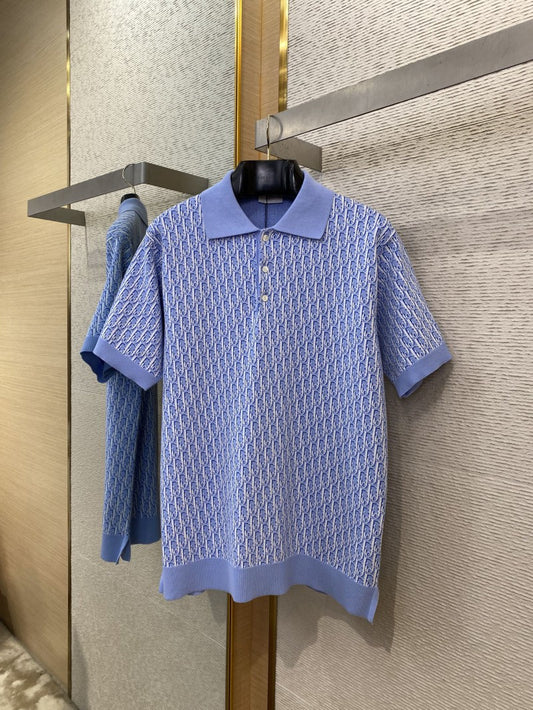 Knitted Jacquard Polo Shirt Blue